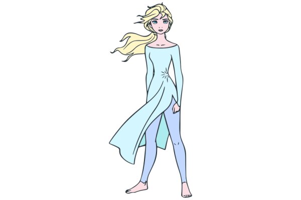 A Stylish Illustration of a Blonde Woman in a Blue Dress