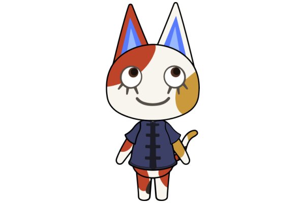 Adorable Cartoon Cat with a Blue Jacket and Cat Ears