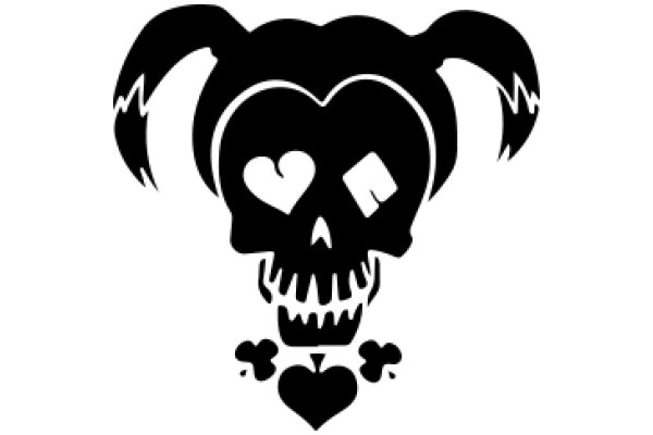 Stylized Illustration of a Skull with Heart and Clover Designs