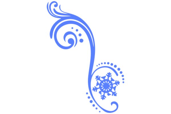 Stylized Blue Snowflake Design with Swirling Decorations