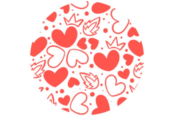 Vibrant Red Heart Pattern with Fluttering Wings and Crown Designs