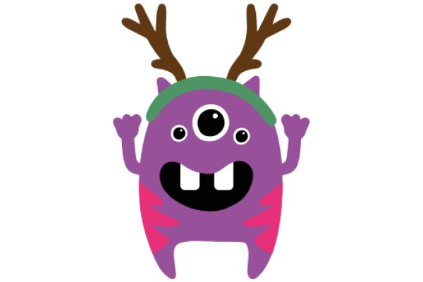 Vibrant Purple Cartoon Character with Antlers and a Big Smile