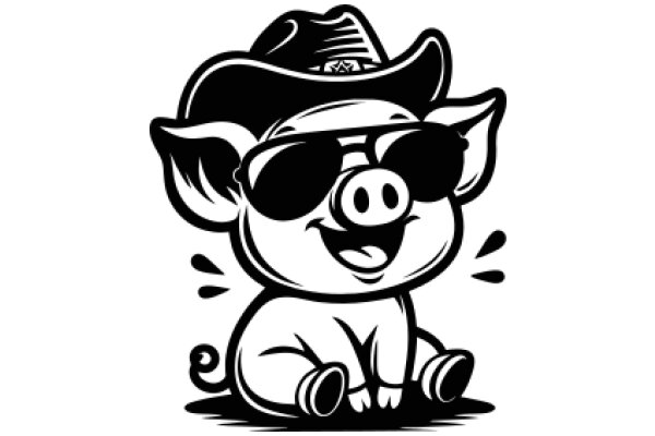 Stylish Pig Character with Sunglasses and Cowboy Hat