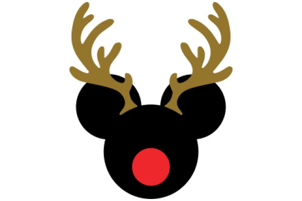 Stylized Mickey Mouse Ears with a Red Nose and Gold Antlers