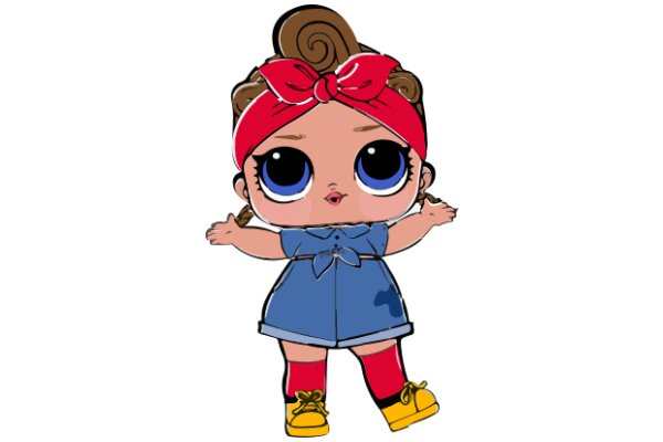 Adorable Cartoon Character with Red Bandana and Blue Dress