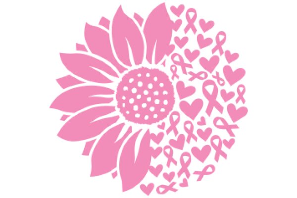 Pink Flower with Heart Symbols and Breast Cancer Awareness Ribbons