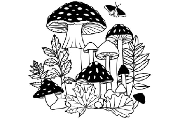 A Whimsical Garden of Mushrooms and Leaves