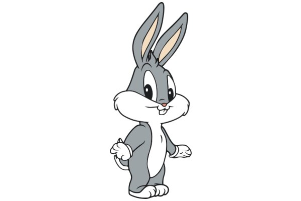 Adorable Gray Cartoon Bunny with Big Eyes and a Smile