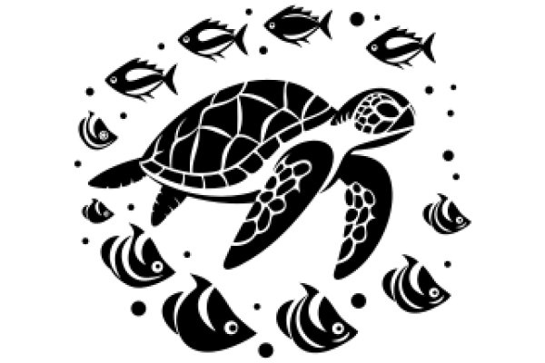 A Playful Underwater Scene with a Turtle and Fish