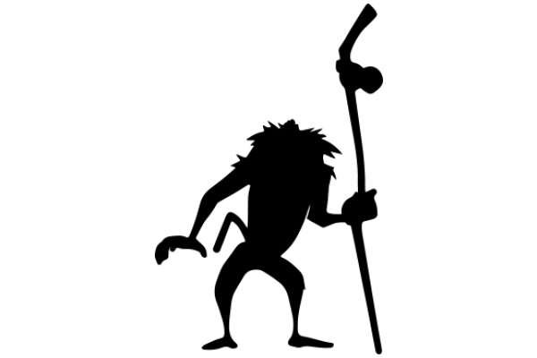 A Silhouette of a Character with a Stick, Standing Against a White Background