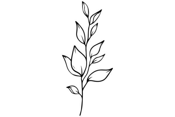 Simplistic Line Drawing of a Flower with Leaves