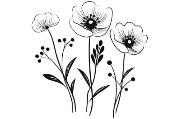 Elegant Silhouette of Three Flowering Plants