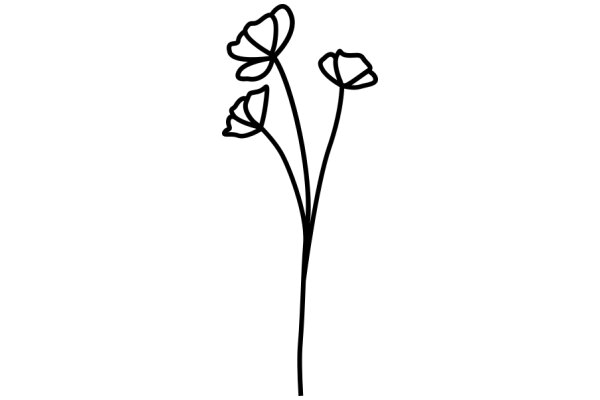 Simplistic Line Drawing of a Flower Stem with Three Petals