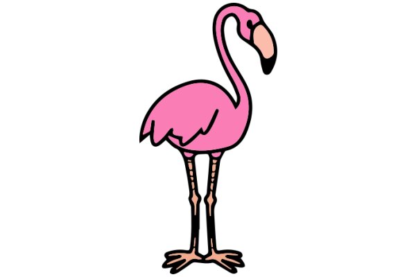 Flamingo Illustration: A Pink Cartoon Character with Long Legs and a Beak