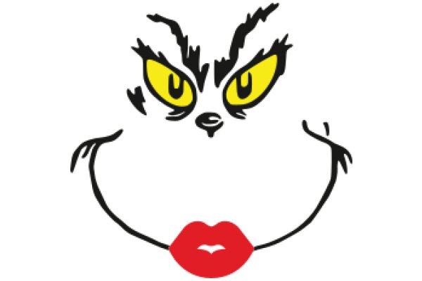 Whimsical Cartoon Character with a Mouthful of Red Lipstick