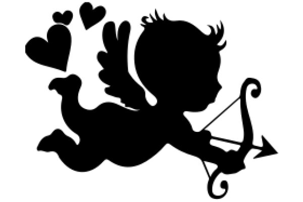 Silhouette of a Child with Wings and a Bow and Arrow