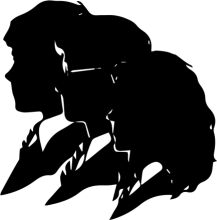 Silhouette of Three People with Stylized Features