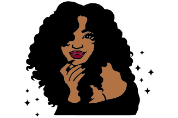 Stylized Portrait of a Woman with Curly Hair and a Red Lip