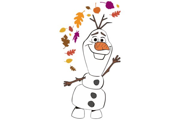 A Whimsical Autumn Scene with a Smiling Snowman