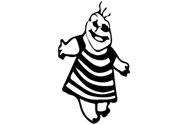 A Playful Cartoon of a Character in a Striped Dress