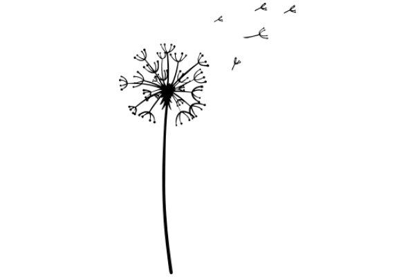 Silhouette of a Dandelion Amidst a Sky of Flying Seeds