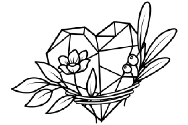 A Whimsical Geometric Heart with Flower and Insects