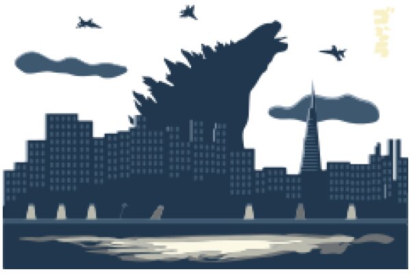 Urban Skyline with a Giant Godzilla Monster Silhouette