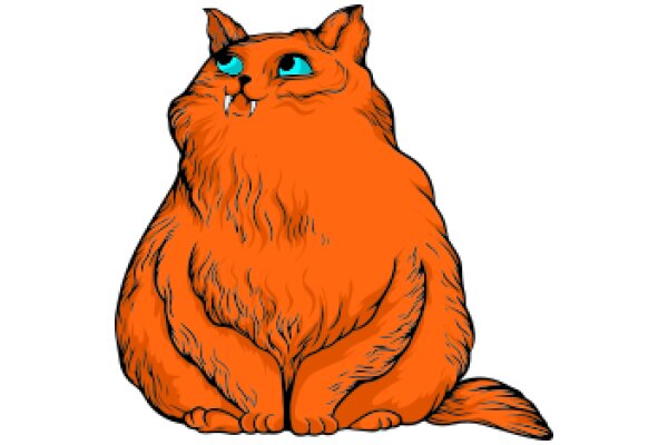 A Whimsical Illustration of an Orange Cat with a Smile and Blue Eyes