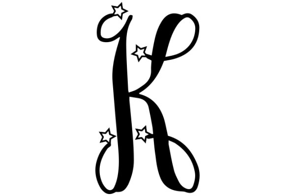 Stylized Letter K with Stars and Curly Tail