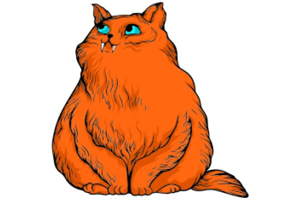 A Whimsical Illustration of an Orange Cat with a Smile and Blue Eyes