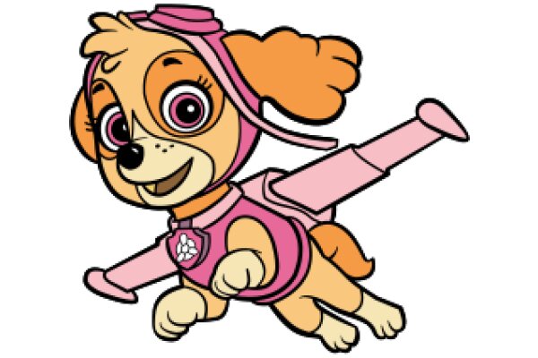 Adorable Animated Dog in a Pink Costume, Soaring Through the Sky