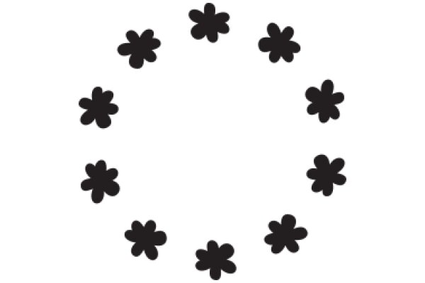 Symmetrical Pattern of Black Flowers on a White Background