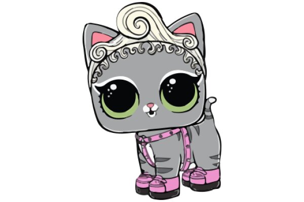 Adorable Cartoon Cat with Pink Shoes and a White Bow