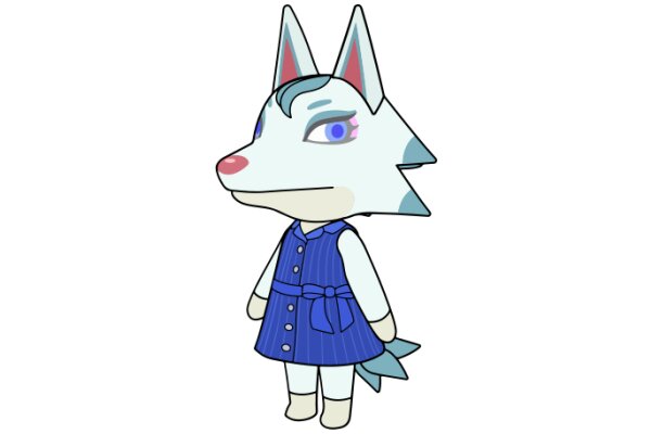 A Cute Cartoon Character: A Blue-Dressed Wolf with a Big Smile