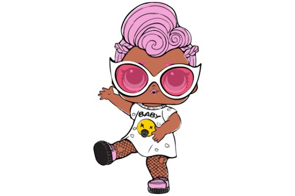 Stylish Cartoon Character with Pink Hair and Sunglasses