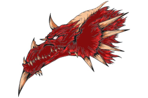 Vivid Illustration of a Red Dragon with Horns and Sharp Teeth