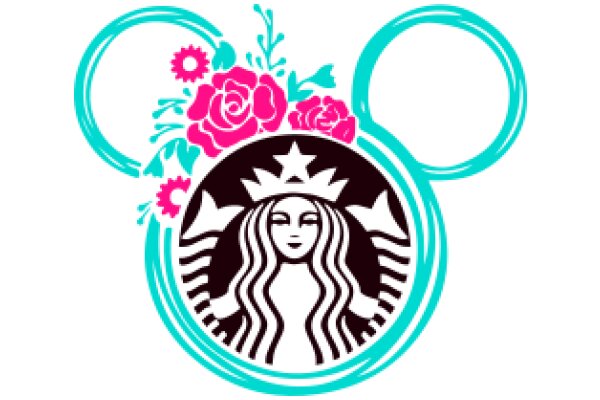 Stylized Starbucks Logo with Floral Design and Pink Roses