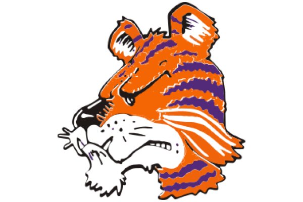 Vivid Orange and Purple Cartoon Tiger with a Whimsical Expression