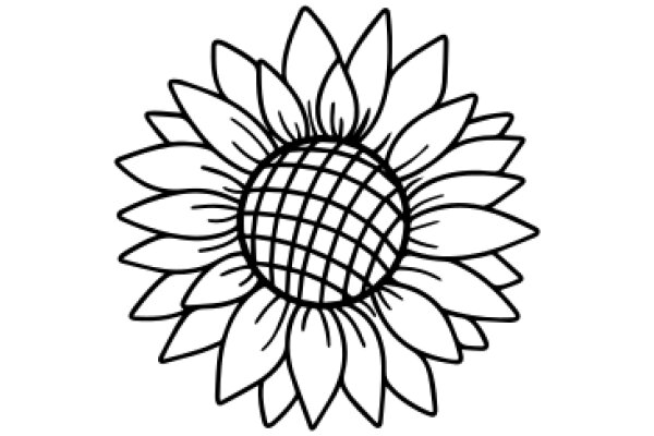 Simplistic Line Drawing of a Sunflower with a Textured Center