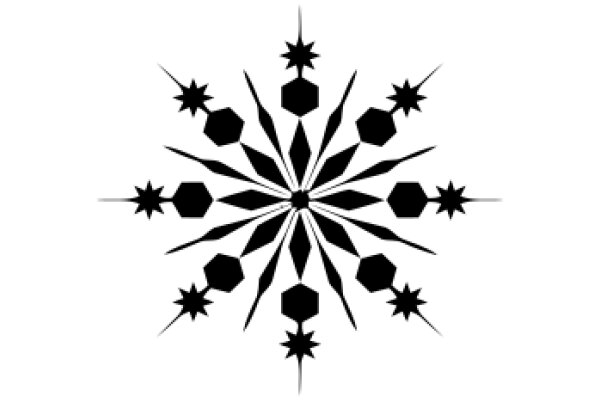 Symmetrical Pattern of Black Stars and Spikes on a White Background