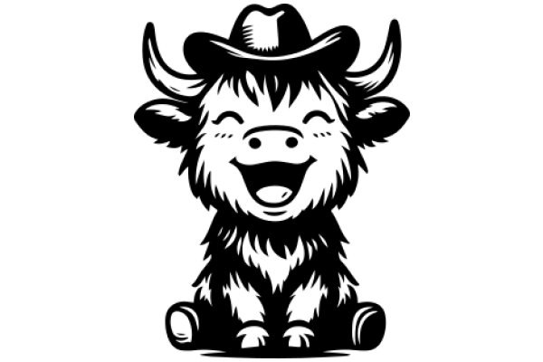 A Playful Illustration of a Cow with a Hat and a Smile