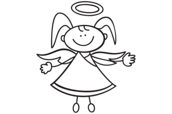 A Whimsical Drawing of a Smiling Angel with Wings and a Halo