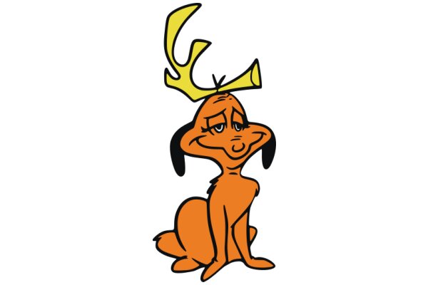 A Whimsical Cartoon of a Dog with a Deer Head, Sitting and Smiling