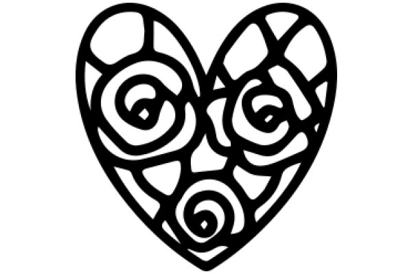 Stylized Black Heart Design with Intricate Swirl Patterns