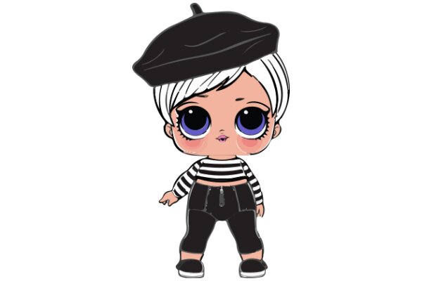 Stylish Cartoon Character with a Chic Beret and Striped Shirt