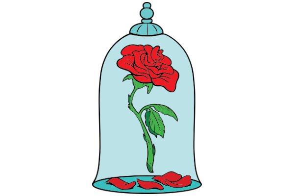 A Rose in a Glass Vase with Petals Scattered Around