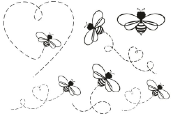 Whimsical Illustration of a Heart and Bees