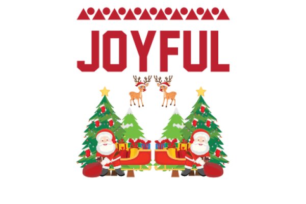 Joyful Christmas Celebration: A Festive Illustration with Santa, Reindeer, and a Christmas Tree