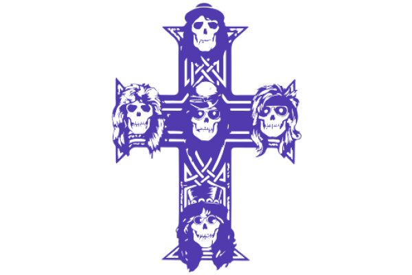 A Stylized Purple Cross with Four Skeletal Heads