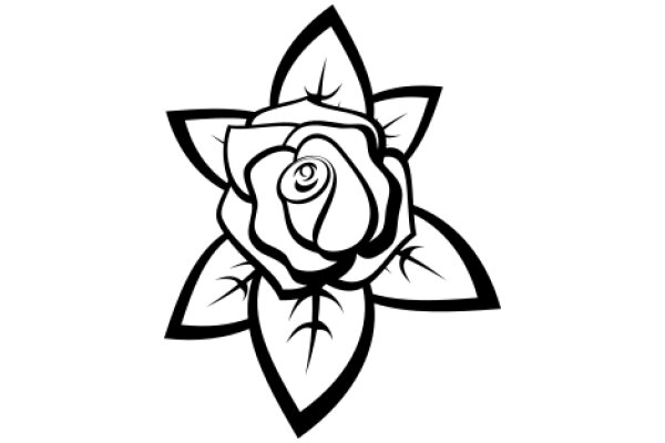 Stylized Rose with Petals and Leaf Design